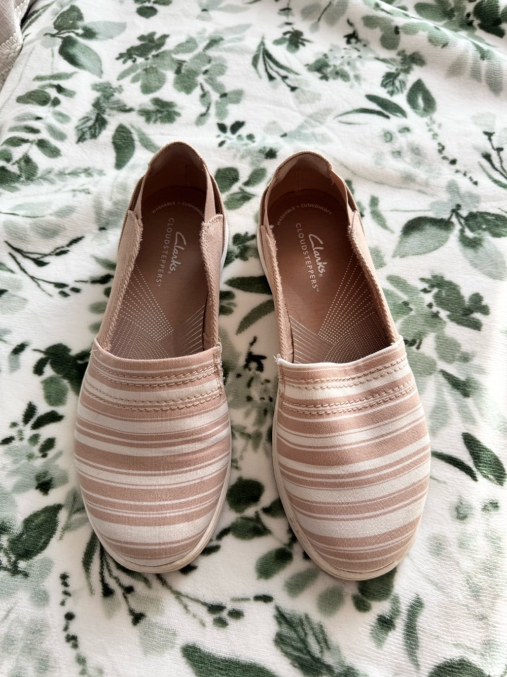Clarks Women's Tan Striped Slip-On Shoes
